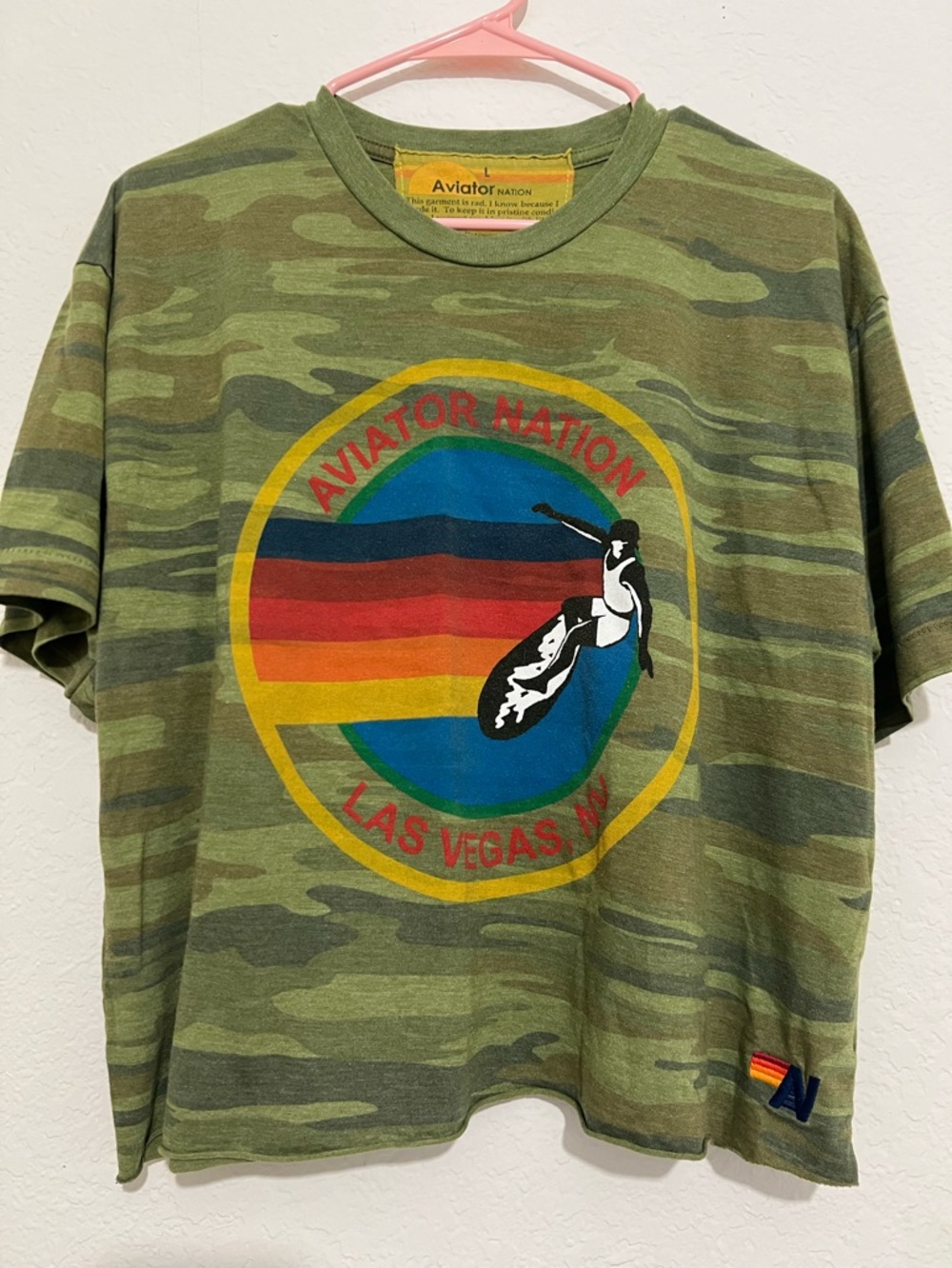 Aviator Nation Camo Cropped Boyfriend Tee Las Vegas size L